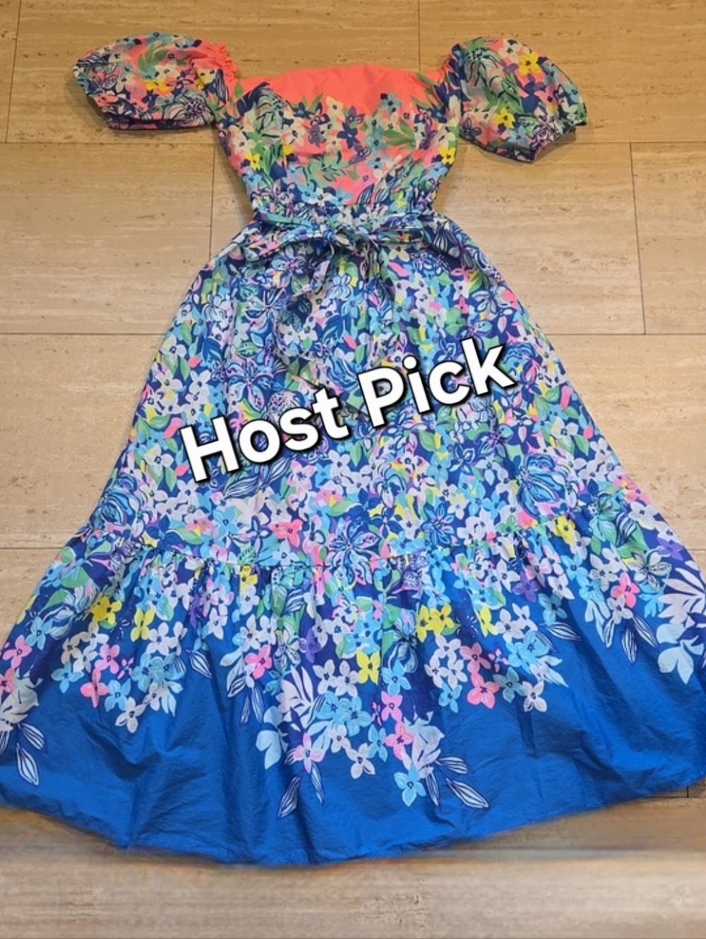 Lilly Pulitzer Off the Shoulder Blue Zalie Midi Floral Dress